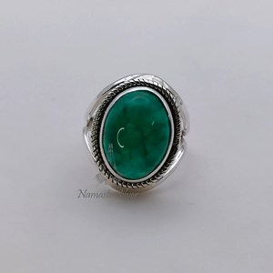Green Jade Oval Bezel Setting 14K Gold Plated 925 Sterling Silver Handmade <b>Statement</b> <b>Ring</b> - Product Image 3