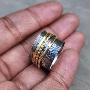 Handmade 925 Oxidized Sterling Silver <b>Spinner</b> <b>Ring</b> Rustic Textured Meditation Band for <b>Men</b> Women Wedding Fidget Anxiety Jewelry - Product Image 3