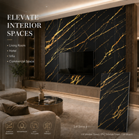 Panel de Pared de PVC MORLENX con Diseño de Mármol Negro UV y Línea Dorada de Lujo
