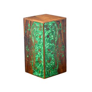Handmade Rosewood Cremation Urn Green Floral Inlay <b>Memorial</b> <b>Box</b> <b>for</b> human and <b>pets</b> ashes - Product Image 1