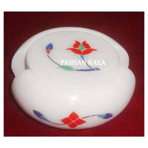 Manufacture And Supplier <b>White</b> Marble Inlay <b>Coaster</b> Set Of Table Decor Piece With Premium Quality For Home And Hotel Decorative - Product Image 1