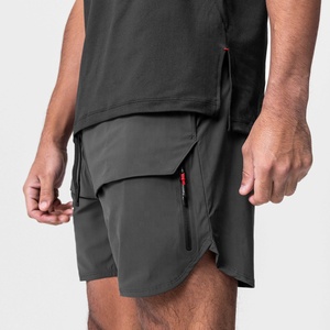 Vente en gros Été Séchage rapide Cordon de serrage Polyester Respirant Jogging Fermeture éclair Poche latérale Sports Gym Running Fitness Shorts pour hommes - Product Image 2