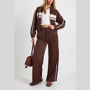 Conjunto de 2 piezas para mujer, hecho a medida, 100% algodón, ropa casual de invierno, sudadera con capucha extragrande con cremallera y pantalones acampanados, chándal para mujer - Product Image 6