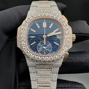 Montre de luxe carrée en or rose, sertie de pierres, pour homme, entièrement pavée, hip-hop, bling, quartz, acier inoxydable, montre de rappeur - Product Image 1