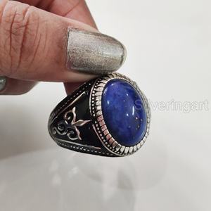 Vente en gros de bagues pour hommes, pierres précieuses afghanes naturelles, lapis lazuli, pierre de naissance, bijoux arabes de toutes tailles, bague en argent sterling 925 - Product Image 3