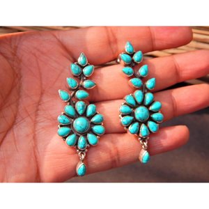 พลอยเทอร์ควอยส์ทำด้วยมือเงินสเตอร์ลิง925K ต่างหูเครื่องประดับสีเขียวอินเทรนด์ของขวัญที่สมบูรณ์แบบ - Product Image 1