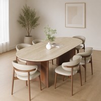 Ensemble de table et chaises de salle à manger ovales modernes en ardoise, style nordique, bois massif, luxe pour hôtel, restaurant