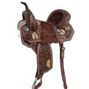 Selle de baril pour cheval western haut de gamme en cuir sculpté à la main / Confort assis profond / Prête pour le rodéo 2026 / Meilleur prix - Product Image 2
