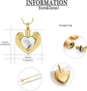 Collar de urna de cremación para cenizas, collares conmemorativos de corazón de acero inoxidable, soporte para cenizas para recuerdo humano, seres queridos, tamaño personalizado - Product Image 2