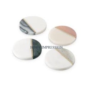Attractive Designing Handmade Marble Coaters Prime Quality Round Shape Metal Border Solid Marble Table Decor Coaters From Indian - Product Image 5