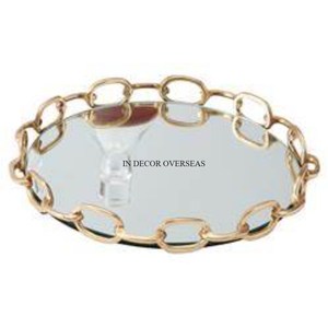 Nouveau modèle arrivée haute qualité plaqué or métal robuste Unique Designer cadre et poignée pour forme ronde miroir plateau de service - Product Image 4