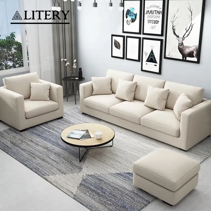 Furniture factory the latest design of three people sitting living room sofa gray sub-color fabric sofa for apartment