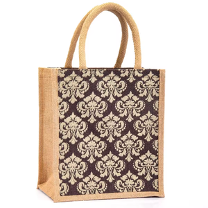 Bolso de mano natural con estampado de yute colorido, bolso de compras de algodón de lona reutilizable - Product Image 2