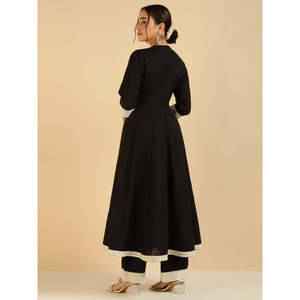 DEEBACO Conjunto coordinado de Kurta Anarkali de algodón sólido con bordado de espejo y Palazzo para mujer, atuendo tradicional para damas - Product Image 4