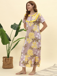 ชุดนอนผ้าฝ้ายลายดอกไม้สไตล์วิคตอเรียนสำหรับผู้หญิง ดีไซน์หรูหรา เหมาะสำหรับฤดูร้อนและฤดูใบไม้ผลิ - Product Image 4