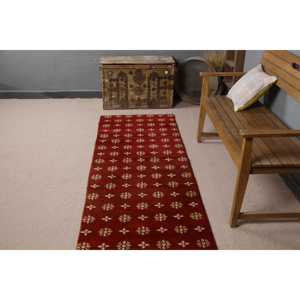 Turkish Vintage Rug, 2.7x9.1 ft <b>Runner</b> Rug, <b>Red</b> Yellow Ikat Rug - Product Image 4