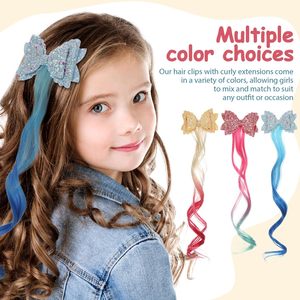<span class=keywords><strong>Unicorno</strong></span> fiocco per capelli <span class=keywords><strong>accessori</strong></span> per capelli per ragazze per bambini Glitter intrecciato colore sfumato riccio parrucca extension per capelli - Product Image 5