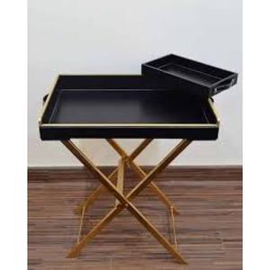 Modern Metal <b>Serving</b> <b>Tray</b> Foldable Stand for Easy Storage with Golden Stand <b>Black</b> Powder Coated Finished Top for Easy Storage - Product Image 1