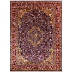 Alfombras de Seda Anudadas a Mano Gulmarg, Diseño de Medallón Rosa y Morado para el Hogar, Rectangulares de 9x12, Decoración para Pasillo y Sala de Estar, Modelo Pkps-72 - Product Image 1