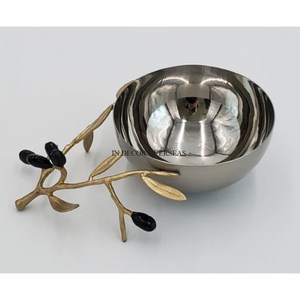 Bol en métal de qualité supérieure Finition argentée brillante polie Feuilles de gingko blanches plaquées or Support de base de designer Caractéristique résistante à la chaleur - Product Image 6