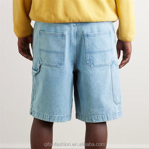 Short de survêtement décontracté en denim de couleur unie pour hommes vente en gros de short en coton de haute qualité à taille élastique et à cordon de serrage - Product Image 6