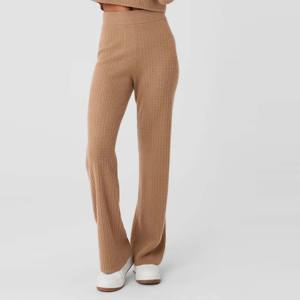 Pantalon de détente en tricot à taille haute pour femme | Pantalon de détente doux, confortable et extensible avec tissu côtelé et taille élastique - Product Image 3