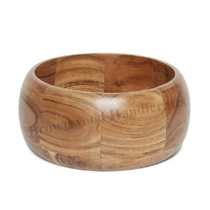 Cuenco de madera de acacia maciza seguro para alimentos Cuenco redondo hecho a mano para servir ensaladas Mesa de comedor Hogar Restaurantes y hoteles Uso - Product Image 1