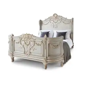 Bonséparer lit de luxe sculpté à la main Regal et lit français luxueux fait à la main et sculpté à la main en bleu pâle et ivoire crème