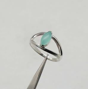 925 plata esterlina sólida marzo Mes piedra natal Aqua Calcedonia con ajuste de bisel forma de marquesa anillo de ojo - Product Image 4