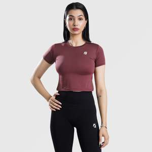 W024 Cropped Half Sleeve Spandex Tee Maroon Breathable Lightweight Workout Fitness Fashion Front Logo Print Recyclable Seamless - Product Image 1