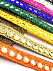 Indien Multi Broderie Cercle Miroir Dentelle Garniture Coton/Séquence 25MM Largeur Doux pour Robes et Chaussures - Product Image 4