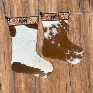 Personalizado Nombre MOM 16 Pulgadas Regalo de Navidad Mano Tooled Cuero Decoración de Navidad Calcetín de cuero de vaca genuino - Product Image 3