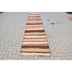 พรมวินเทจลาย Runner ขนาด 2.7x12.1 ฟุต พรมตุรกี พรมขนสัตว์สีน้ำตาล Herki - Product Image 1