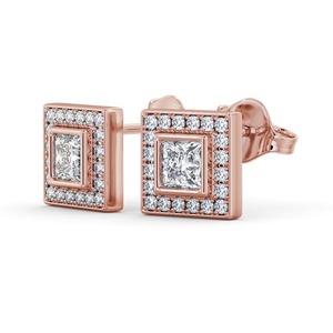 14K Or Certifié Princesse Cut Lab Grown Diamond Stud Boucles d'oreilles Antique Halo Style Push Back Studs Mode Bijoux de haute qualité - Product Image 6