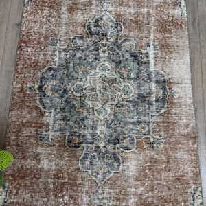 Turkish Vintage Rug 2.8x7.7 ft (85x236 cm), <b>Brown</b> Floral <b>Wool</b> Rug - Product Image 3
