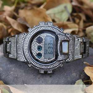 925 Sterling Silver Analogique Alarme Acrylique Glacé Montre Lunette Cas VVS Moissanite Hip Hop Bijoux De Luxe pour Hommes et Femmes - Product Image 4