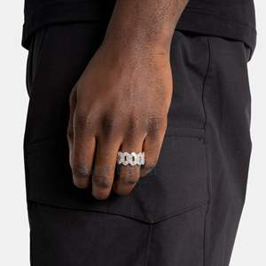 Anillo de cadena de eslabones cubanos VVS Moissanite chapado en oro blanco de 14K de Plata de Ley 925 éxito de ventas estilo Hip Hop Baguette - Product Image 2