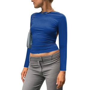 T-shirts pour femmes, coupe ajustée, col mandarin, en soie/coton, tissu dobby anti-rides, nouveau design, tendance, haute qualité, produits d'exportation - Product Image 2