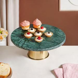 Support à gâteau en marbre vert naturel avec base en métal doré, design de piédestal à dessert rond en pierre luxueux pour la décoration de table moderne à la maison - Product Image 6
