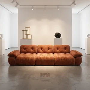 Sofá Moderno de Tela con Mechones, Tres Plazas, Brazos Acolchados, Estilo Chesterfield Contemporáneo, Muebles para Sala de Estar - Product Image 1