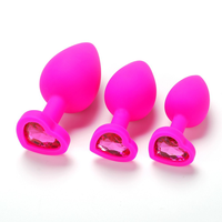 Bouchon anal en silicone pour femmes et hommes, étanche IPX7, BDSM, avec cristal en forme de cœur, interchangeable, 3 tailles, 4 couleurs