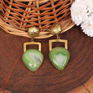 Gold Plated Green Druzy Window Brass Drop Earrings <b>Fashion</b> <b>Jewelry</b> - Product Image 4