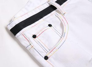 Short d'été en jean imprimé taille haute pour hommes coupe régulière avec bouton fermeture à glissière jean en coton délavé foncé - Product Image 3