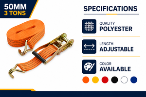 Correa de Trinquete Industrial de Poliéster de 50 mm Resistente a los Rayos UV, 3000 kg, con Ganchos Dobles en J, de Fábrica Profesional para Transporte de Contenedores - Product Image 4