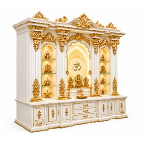 Temple moderne de luxe blanc et or, élégant, en teck sculpté à la main, unité de prière en bois pour salle de prière, Londres, Royaume-Uni - Product Image 1