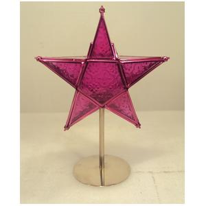 Décor de table étoile en verre vintage de couleur rose avec support en métal pour décoration de table de maison de noël - Product Image 1