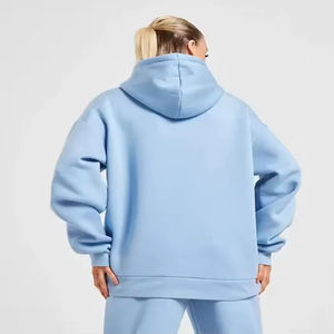 Nouveaux sweats à capuche bleus avec cordon, tricot en coton, épaules tombantes, pulls à capuche OEM, qualité supérieure, sweats à capuche pour femmes grandes tailles - Product Image 5