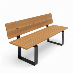 Banc d'extérieur en bois avec pieds en métal, moderne, durable, pour les parcs, en teck, fabriqué en Indonésie - Product Image 1