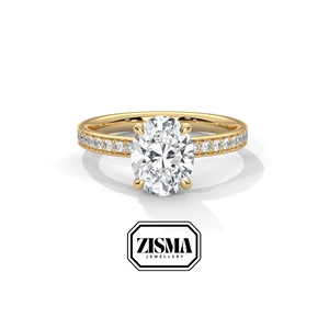 Anillo atemporal de diamante cultivado en laboratorio ovalado de 2 quilates con banda de pavé de Halo oculto en oro de 14K 18K 10K o plata 925 con certificación IGI GIA - Product Image 5