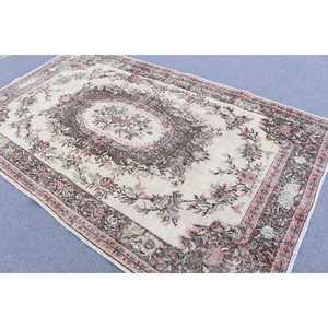 Turkish Large Rug 5.6x9.3 ft, Vintage <b>Brown</b> Polka dot <b>Wool</b> Rug - Product Image 4